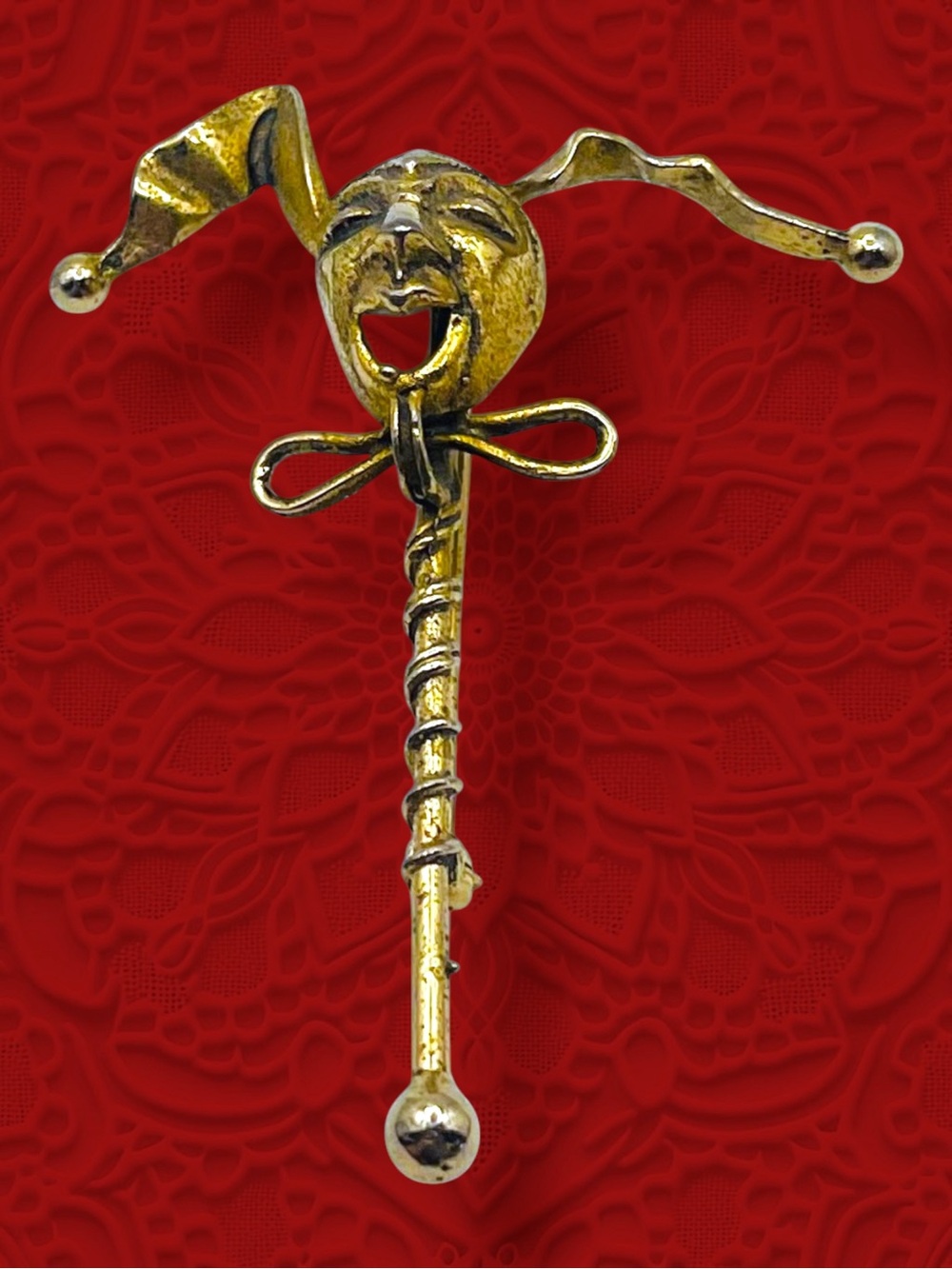 Whimsical Vintage Gold Tone Jester Brooch Novelty Jewelry Rare Estate Treasure